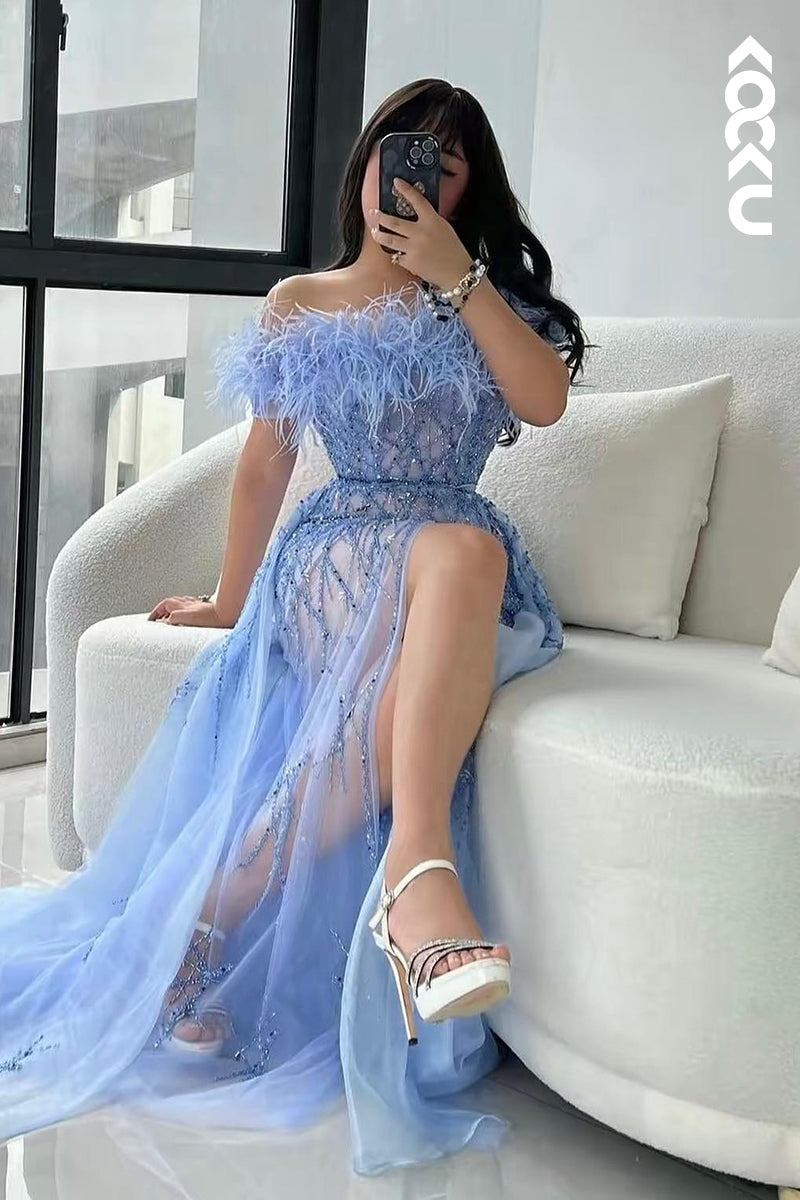 L2925 - Gorgeous & Charming Off-Shoulder Sleeveless A-line Tulle Evening Party Prom Dress