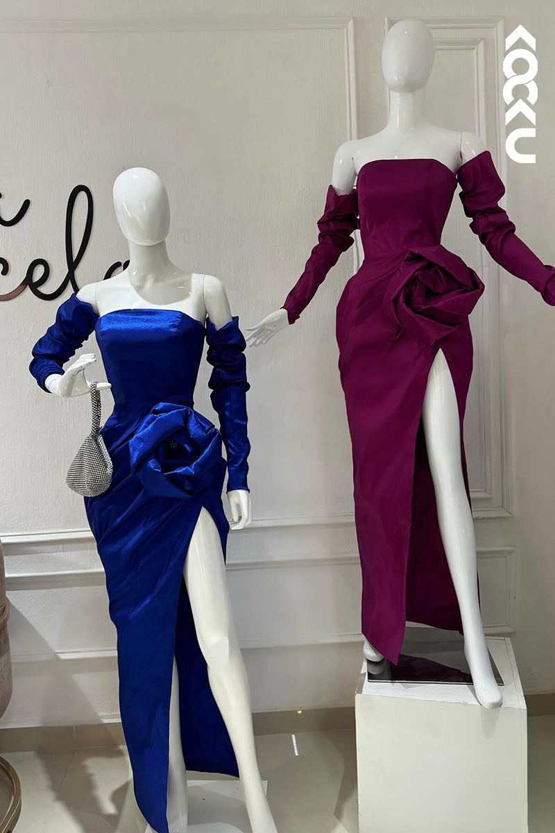 L2931 - Classic & Timeless Off-Shoulder Long Sleeves Side Slit Sheath Party Prom Dress