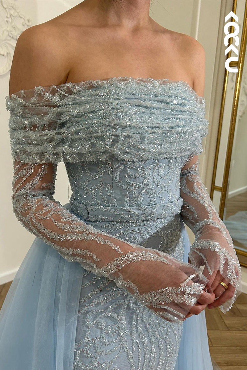 L2985 - Gorgeous & Charming Off-Shoudler Long Sleeves Sparkly Evening Party Prom Dress