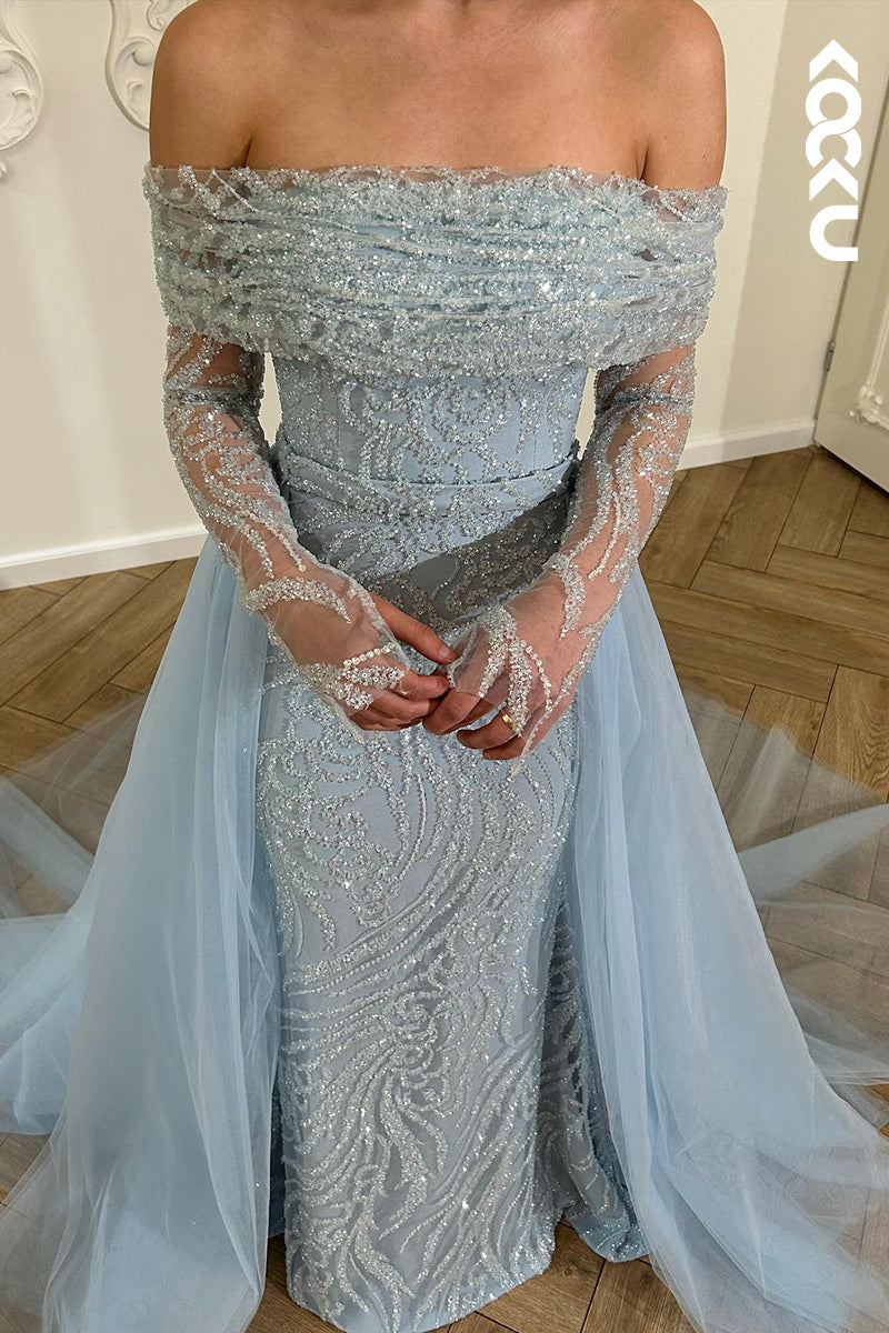L2985 - Gorgeous & Charming Off-Shoudler Long Sleeves Sparkly Evening Party Prom Dress