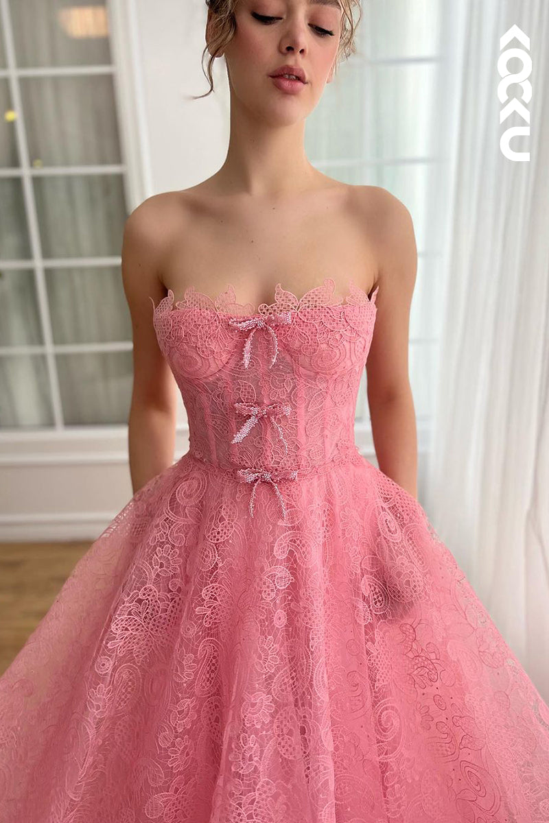 L2665 - Glamorous & Dramatic Off-Shoulder Sleeveless A-line Allover Applique Formal Prom Dress