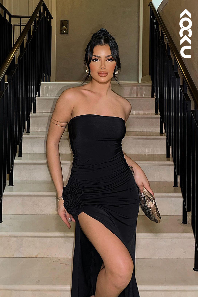 L2835 - Chic & Modern Off-Shoudler Sleeveless Sheath Side Slit Evening Party Prom Dress