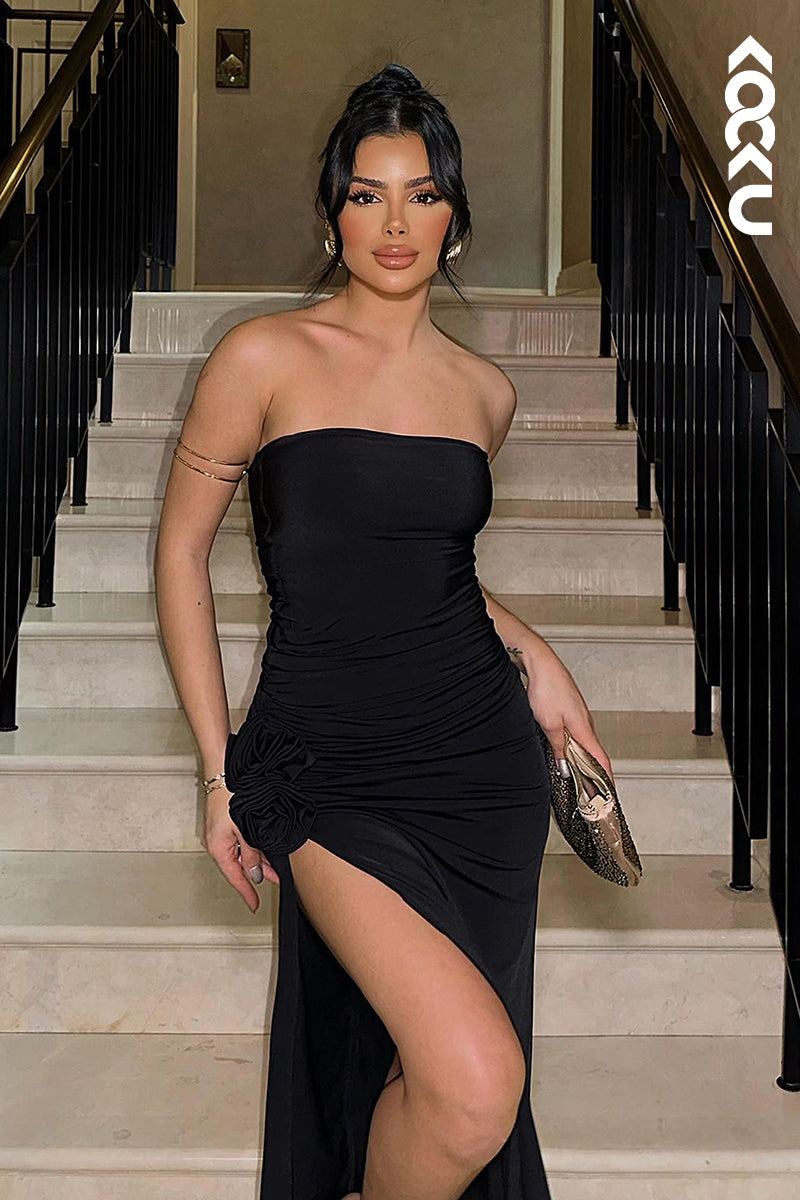 L2835 - Chic & Modern Off-Shoudler Sleeveless Sheath Side Slit Evening Party Prom Dress