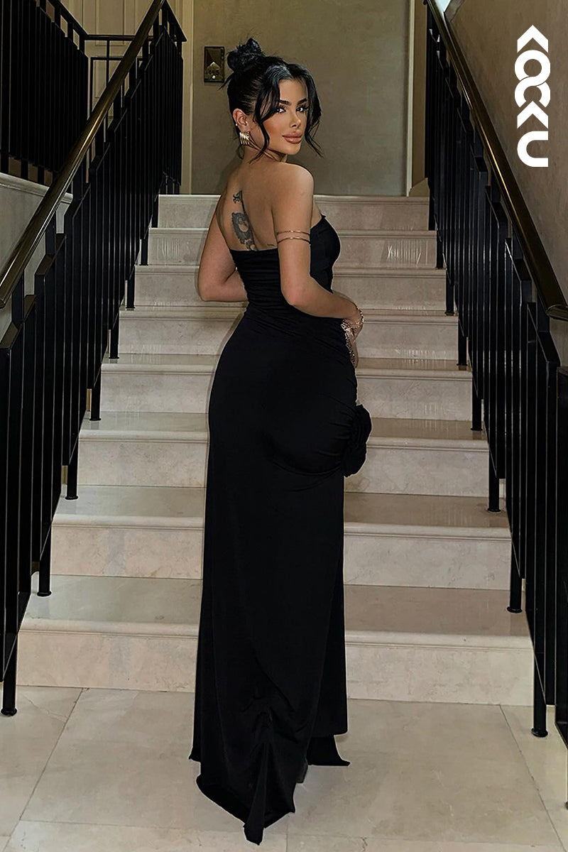 L2835 - Chic & Modern Off-Shoudler Sleeveless Sheath Side Slit Evening Party Prom Dress