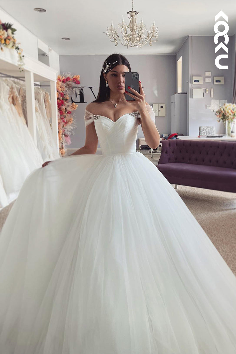 K2055 - Couture & Ornate Sweetheart Cap Sleeves A-line Tulle Wedding Dress