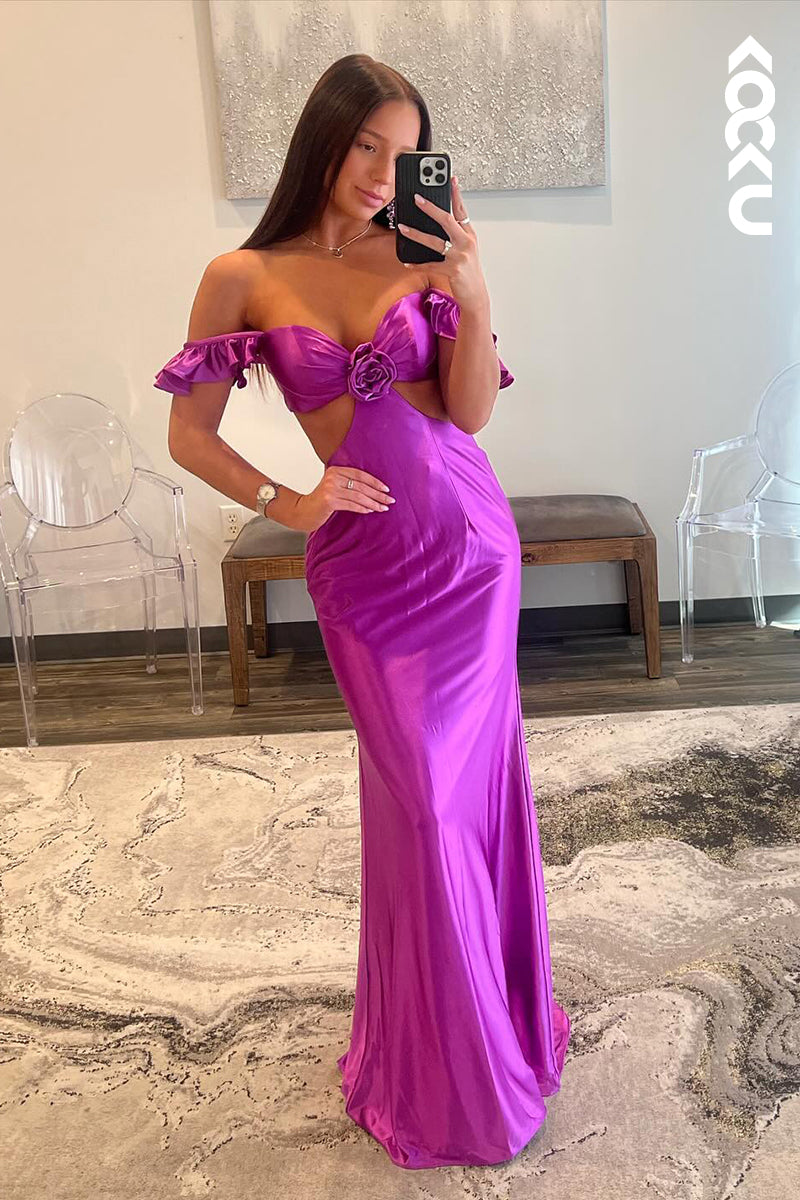 L2571 - -Couture & Ornate Off-Shoulder Cap Sleeves Sheath Party Formal Prom Dress