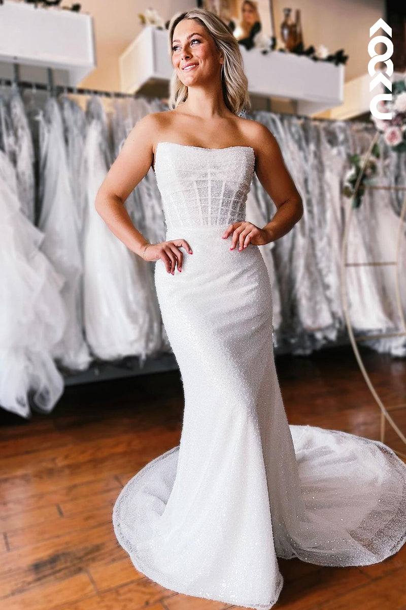 K1961 - Gorgeous & Charming Off-Shoulder Long Sleeves Mermaid Tulle Wedding Dress