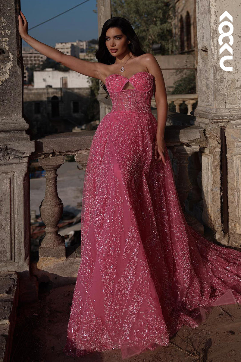 L2405 - Gorgeous & Charming Off-Shoulder Sequins Sleeveless Long A-Line Formal Prom Dress