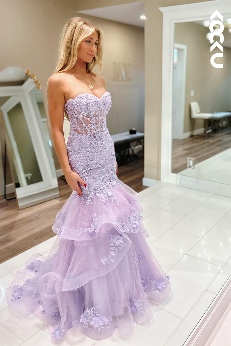 L2767 - Glamorous & Dramatic Off-Shoulder Sleeveless Mermaid Applique Party Prom Dress