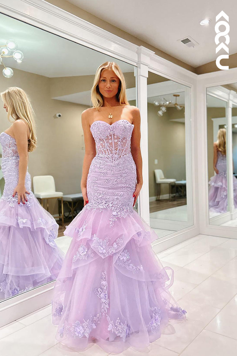 L2767 - Glamorous & Dramatic Off-Shoulder Sleeveless Mermaid Applique Party Prom Dress