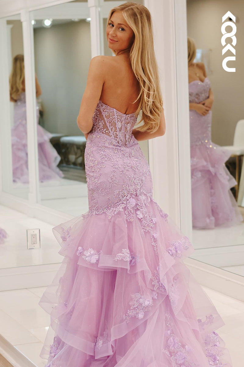 L2767 - Glamorous & Dramatic Off-Shoulder Sleeveless Mermaid Applique Party Prom Dress