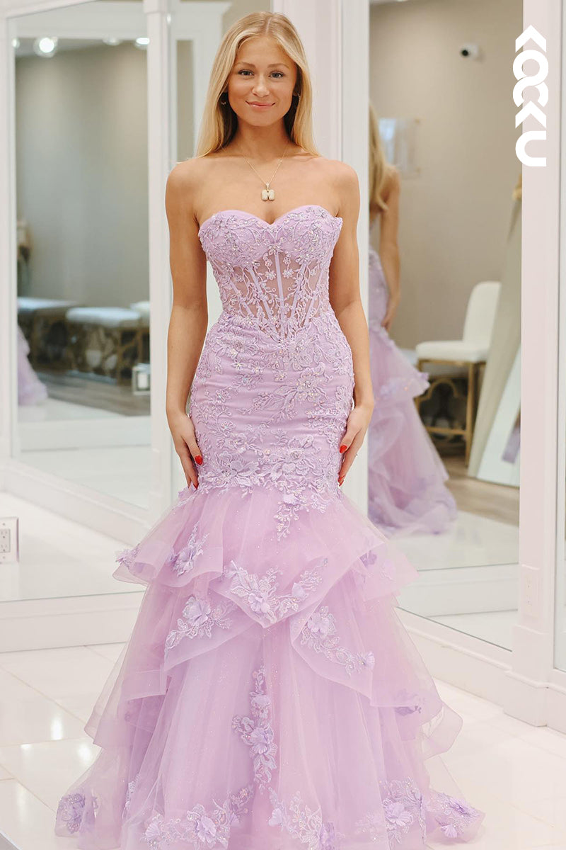L2767 - Glamorous & Dramatic Off-Shoulder Sleeveless Mermaid Applique Party Prom Dress