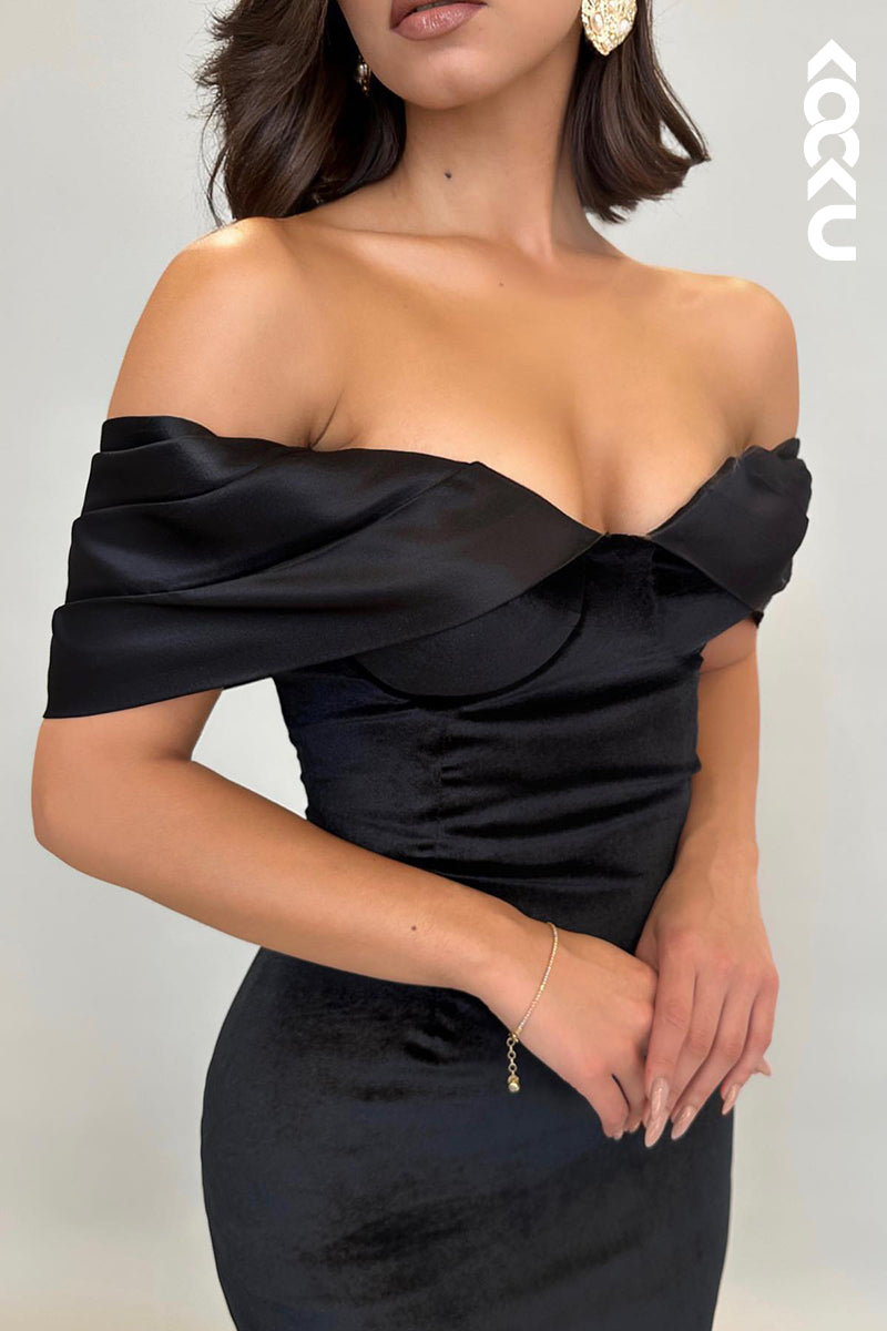 L2222 - Simple & Elegant Off-Shoulder Cap Sleeves Trumpet Formal Prom Dress