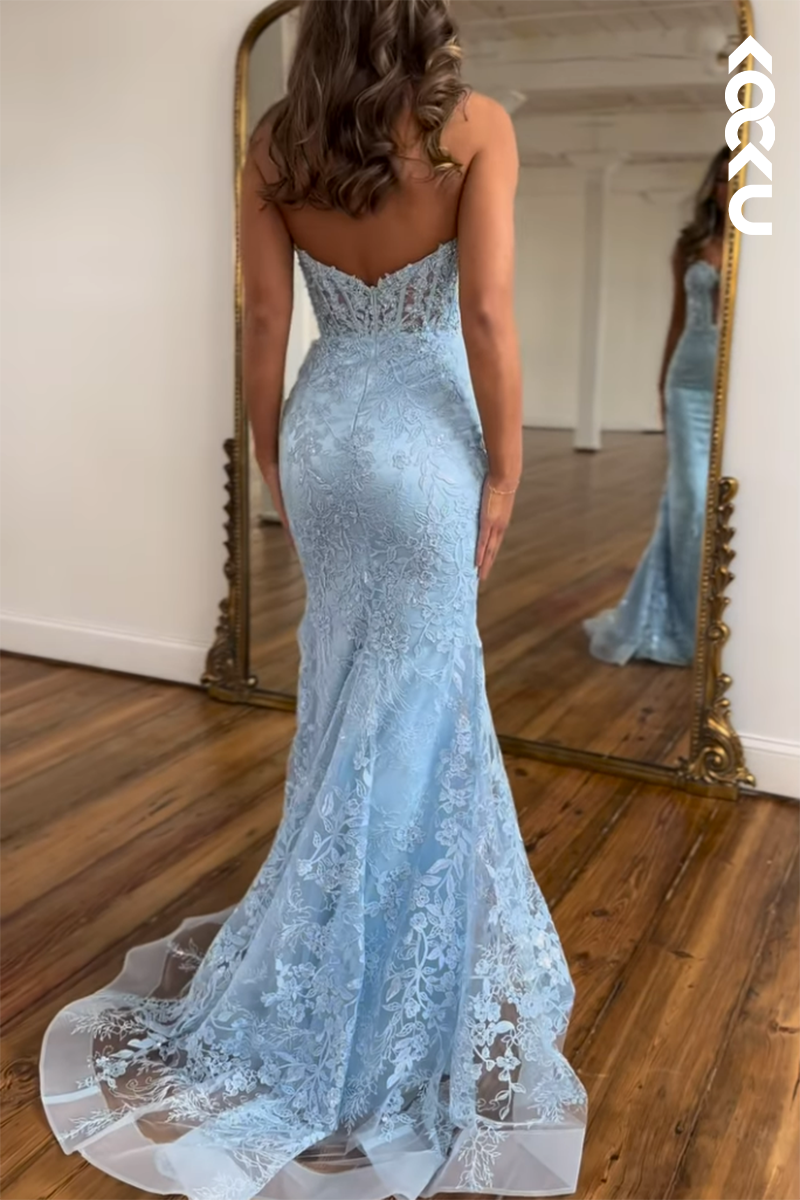 L2657 - Gorgeous & Charming Off-Shoulder Sleeveless Mermaid Allover Applique Prom Dress