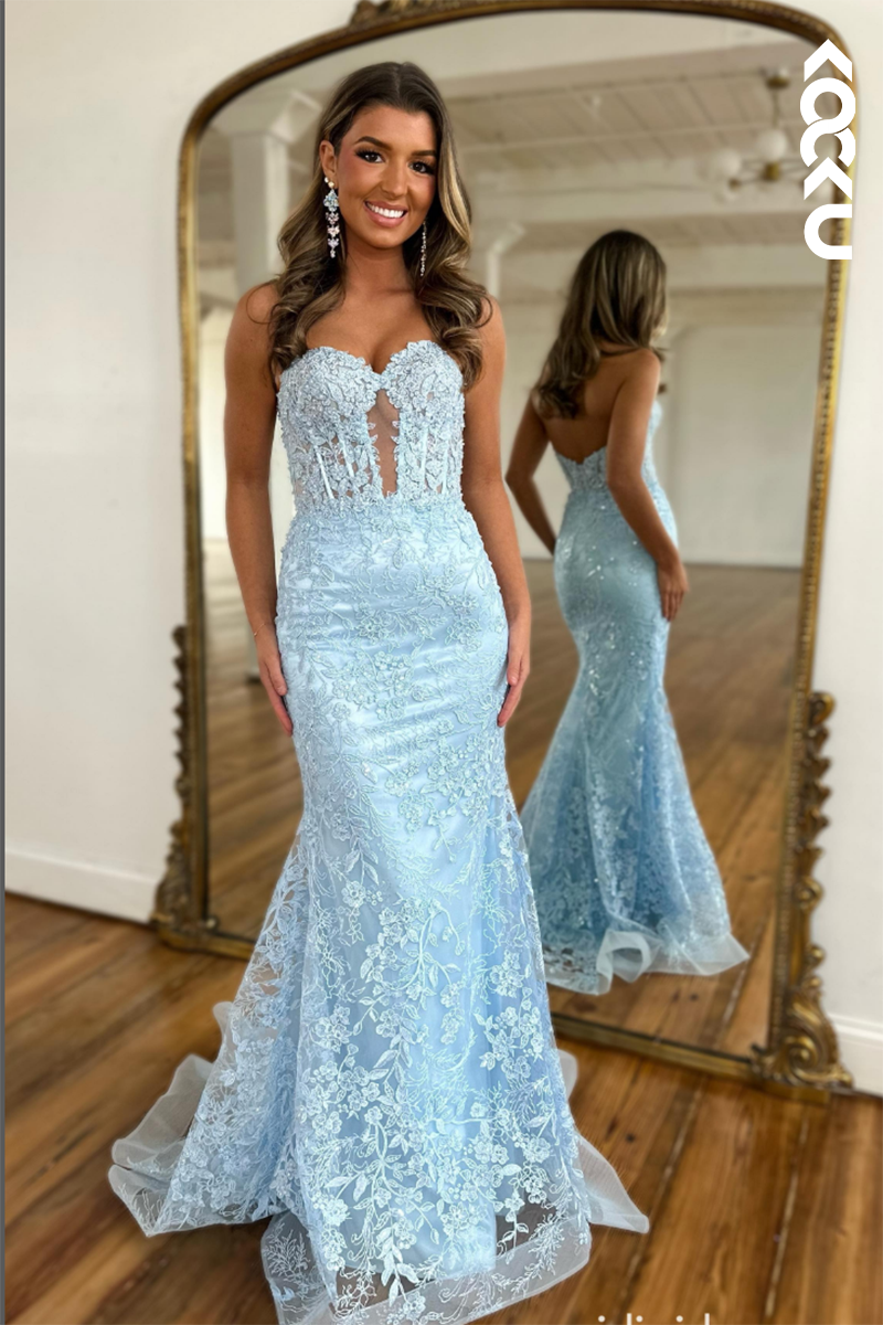 L2657 - Gorgeous & Charming Off-Shoulder Sleeveless Mermaid Allover Applique Prom Dress