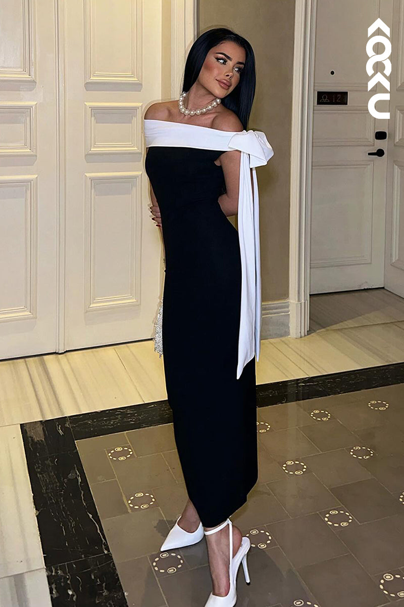L2949 - Chic & Modern Off-Shoulder Sleeveless Sheath Evening Party Prom Dress