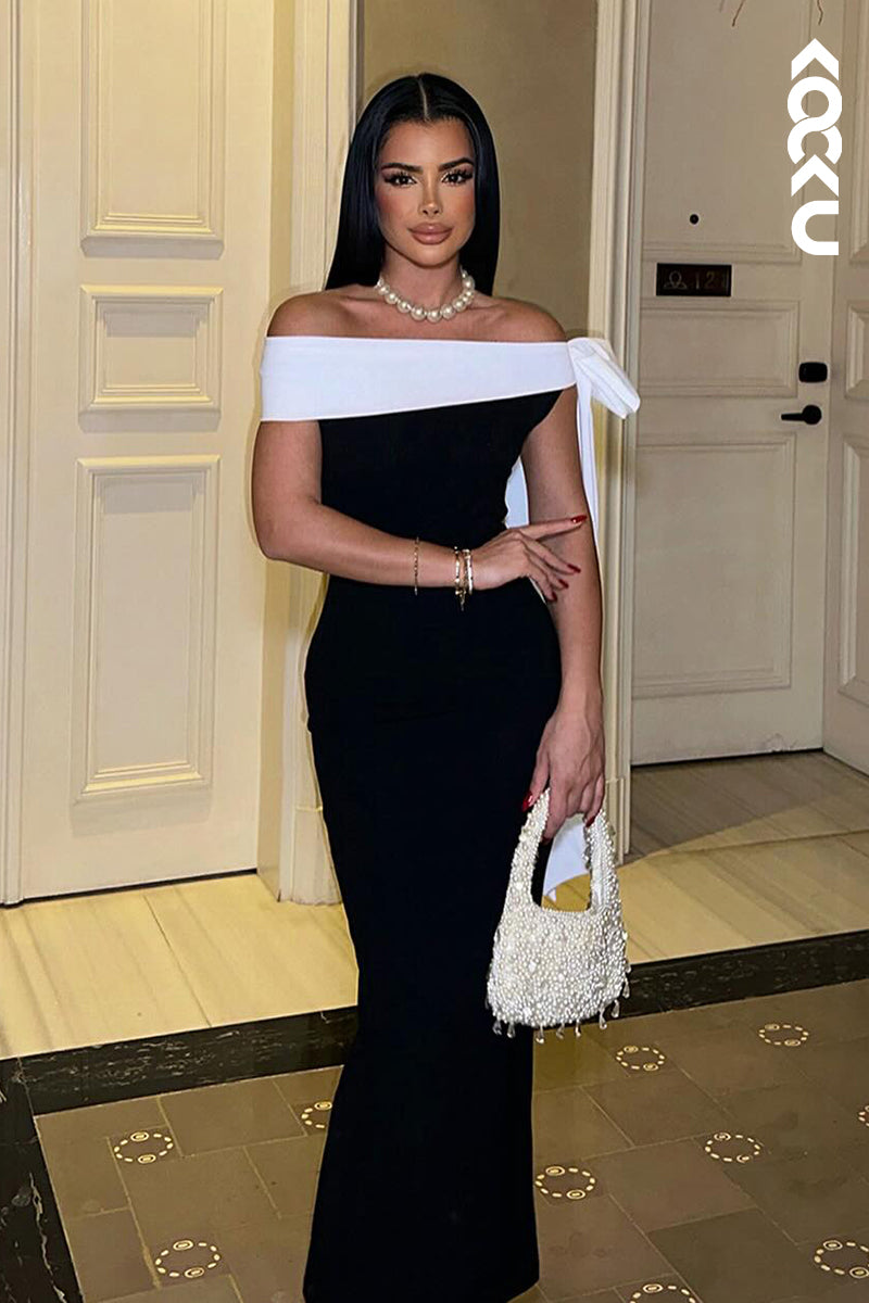 L2949 - Chic & Modern Off-Shoulder Sleeveless Sheath Evening Party Prom Dress