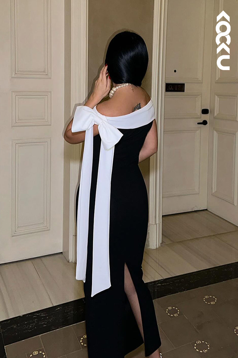 L2949 - Chic & Modern Off-Shoulder Sleeveless Sheath Evening Party Prom Dress