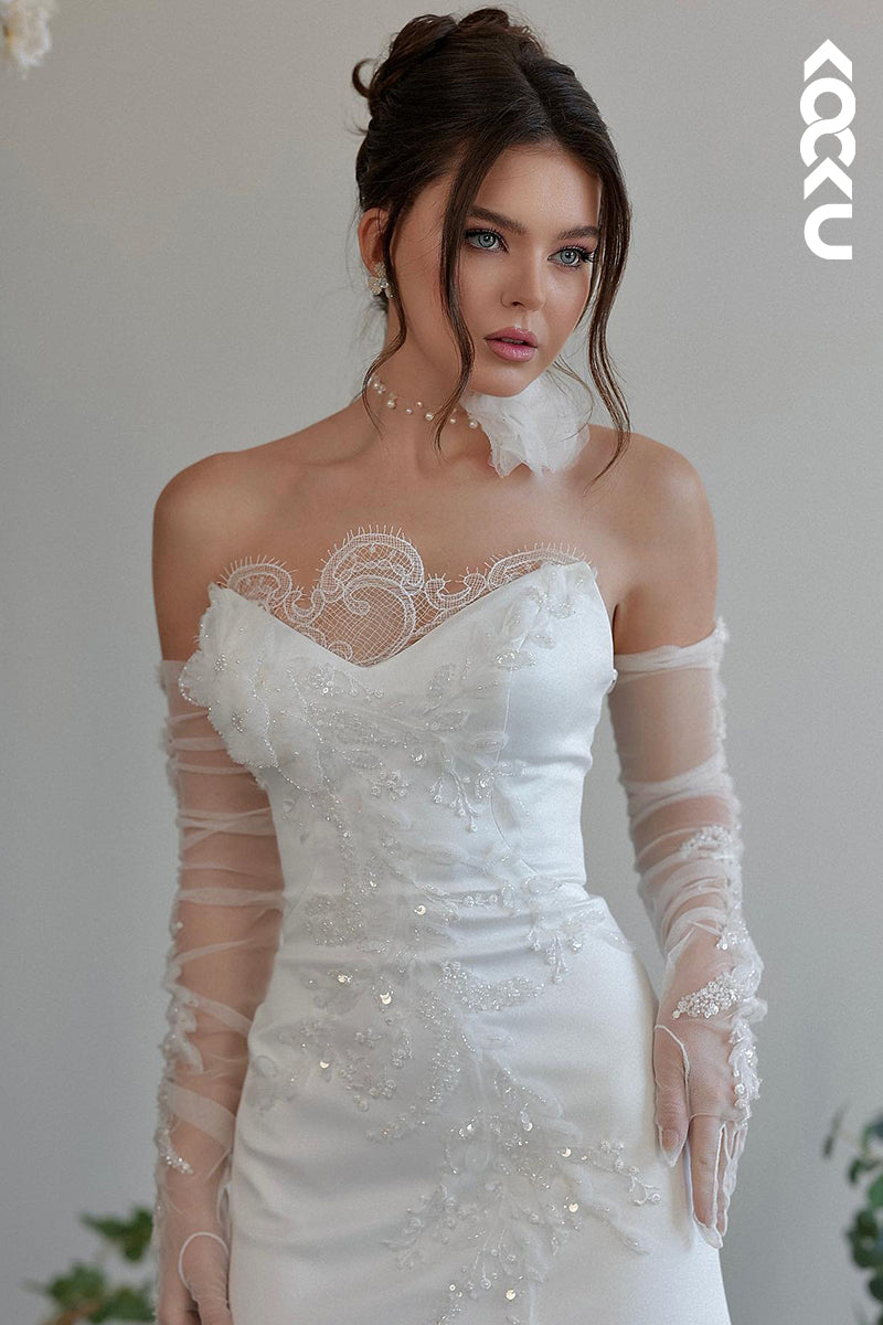 K2076 - Couture & Ornate V-Neck Mermaid Satin Wedding Dress With Applique