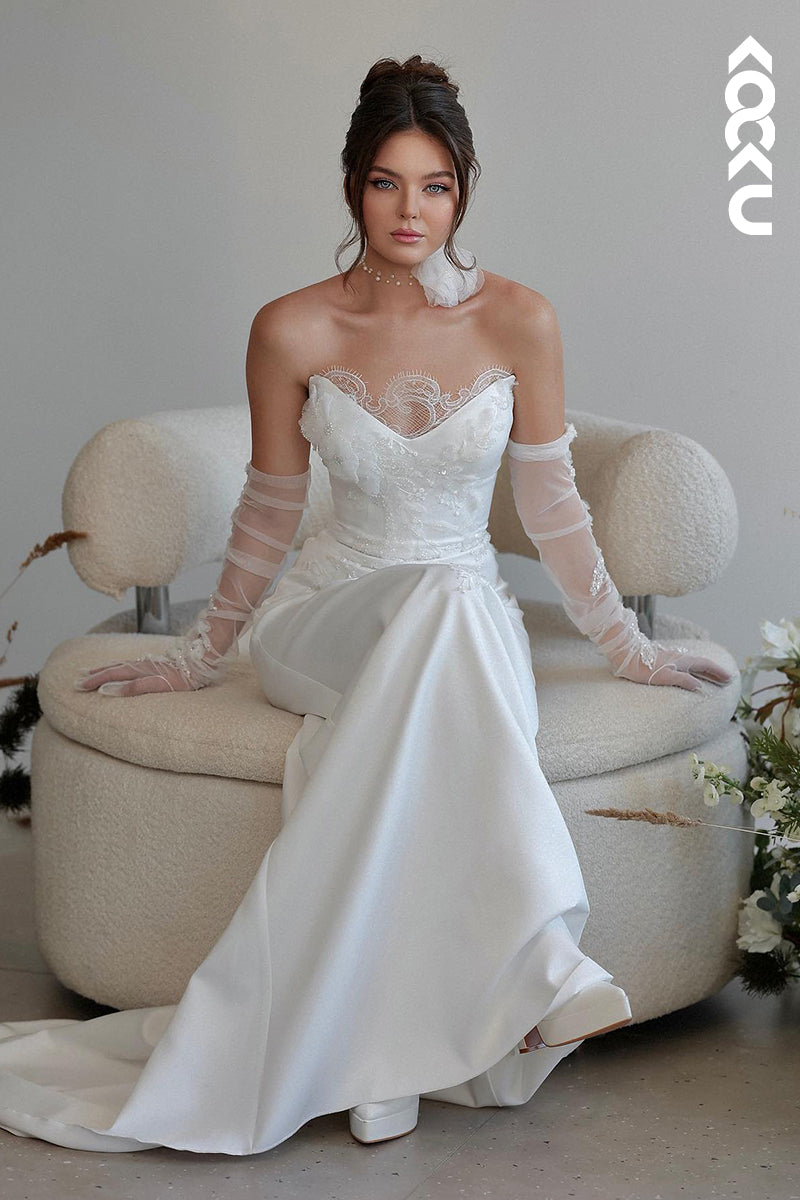 K2076 - Couture & Ornate V-Neck Mermaid Satin Wedding Dress With Applique