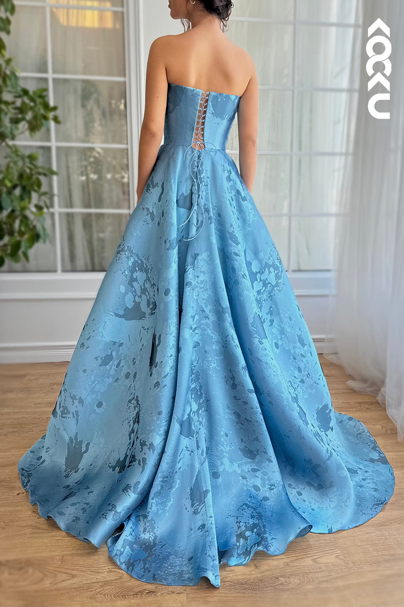 L2664 - Gorgeous & Charming Off-Shoulder Sleeveless A-line Side Slit Formal Party Prom Dress
