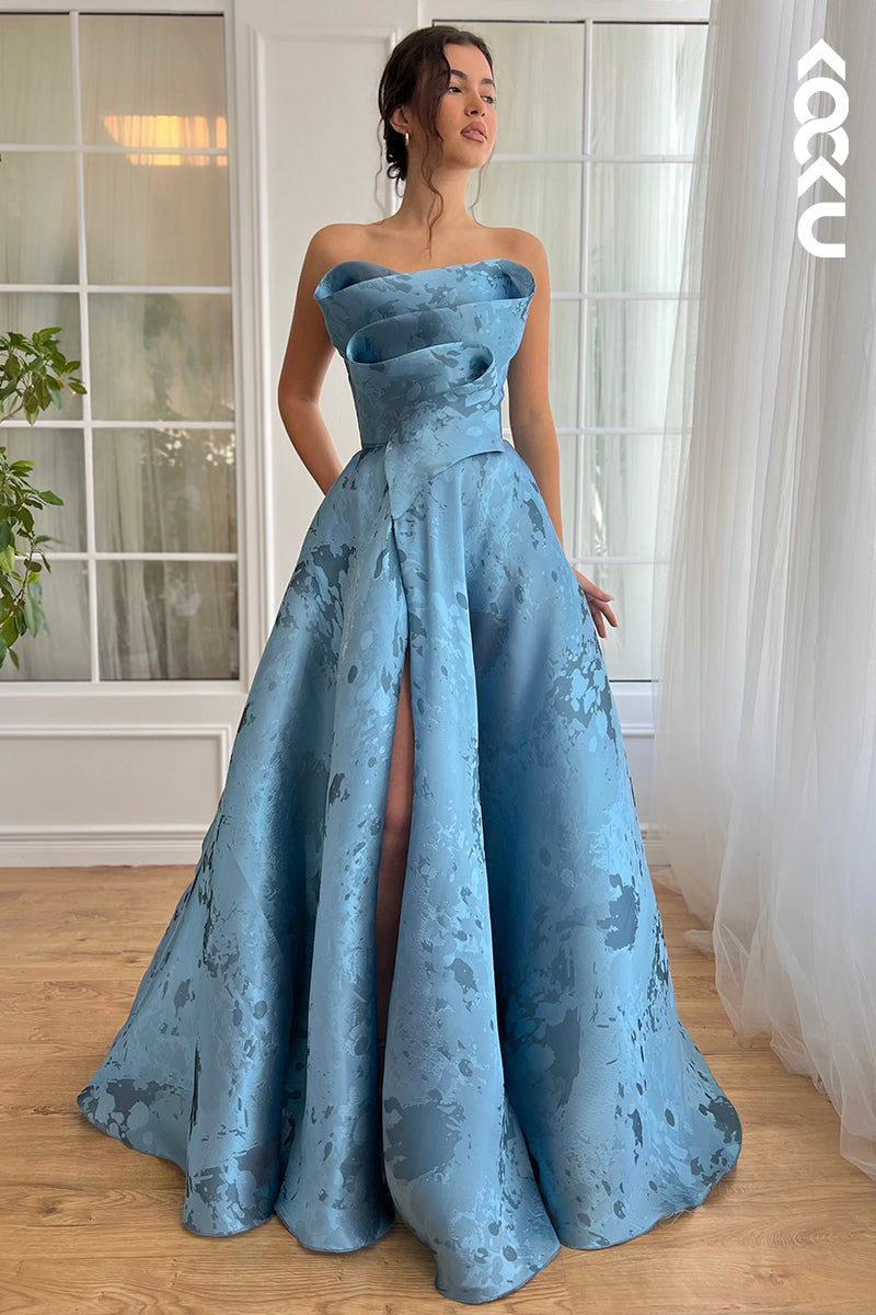 L2664 - Gorgeous & Charming Off-Shoulder Sleeveless A-line Side Slit Formal Party Prom Dress