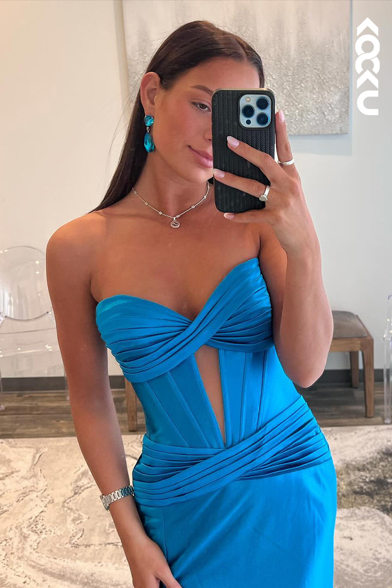 L2521 - Elegant & Ornate Sweetheart Sleeveless Sheath Side Slit Formal Party Prom Dress