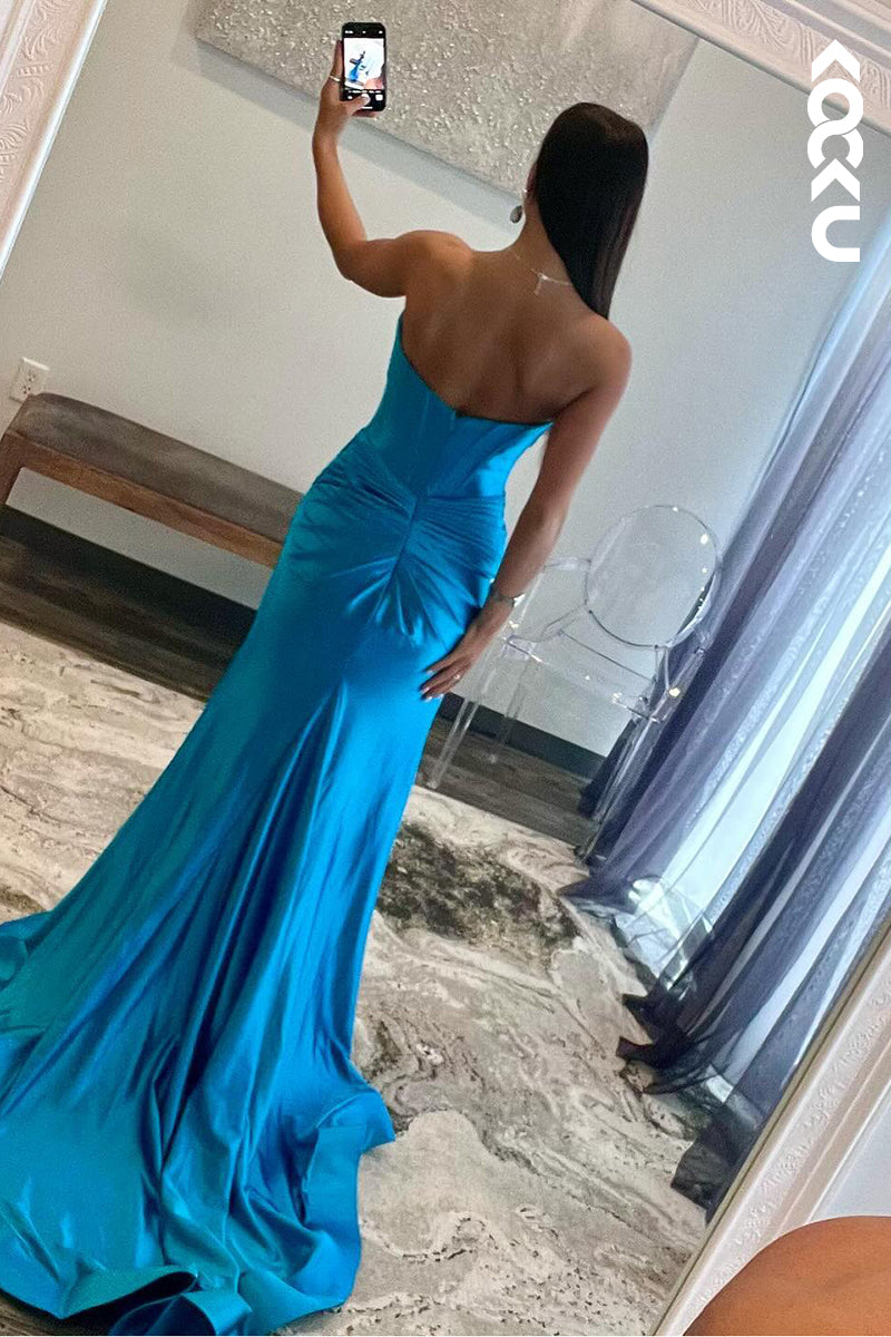 L2521 - Elegant & Ornate Sweetheart Sleeveless Sheath Side Slit Formal Party Prom Dress