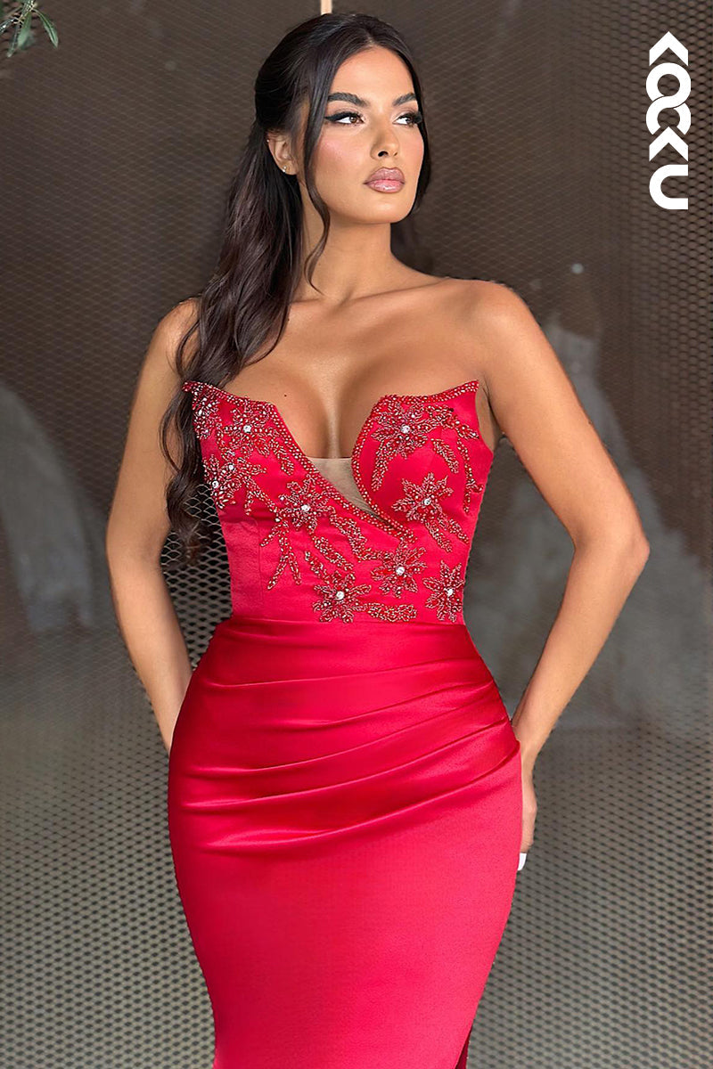 L2728 - Trumpet/Mermaid Off-Shoulder Sleeveless Side Slit Party Prom Dress With Rhinestones