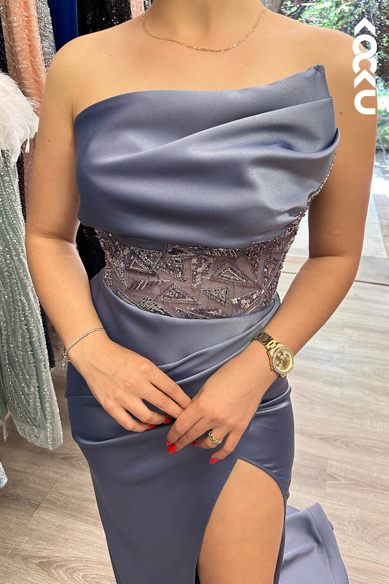 L2908 - Elegant & Charming Off-Shoulder Side Slit Sleeveless Mermaid Party Prom Dress