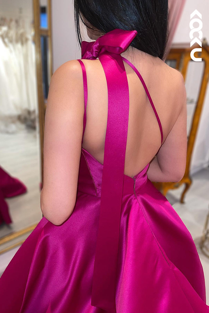 L2989 - Gorgeous & Charming One Shoulder Sleeveless A-line Side Slit Party Prom Dress
