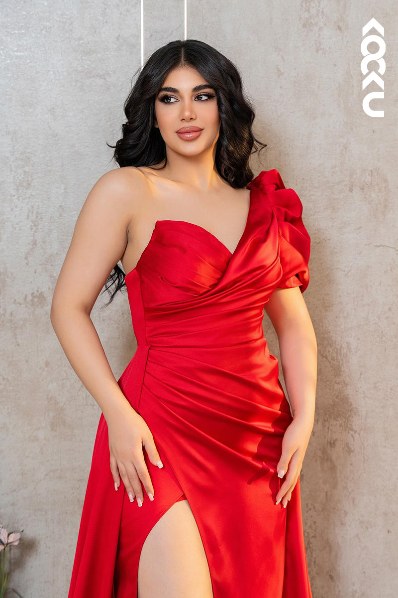 L2984 - Gorgeous & Charming One Shoudler Side Slit Ruched Trumpet Party Prom Dress