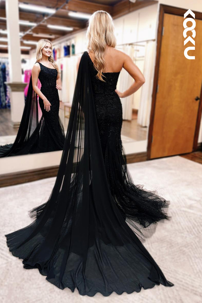 L2858 - Chic & ModernTrumpet/Mermaid One Shoulder Sleeveless Tulle Evening Party Prom Dress