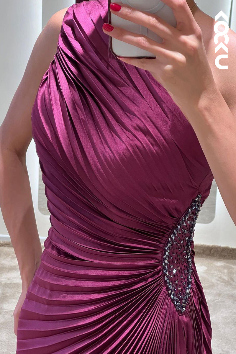 L2419 - Classic & Timeless One shoulder Sleeveless Ruched Formal Prom Dress