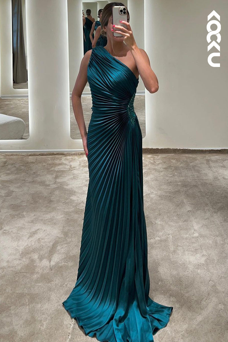 L2419 - Classic & Timeless One shoulder Sleeveless Ruched Formal Prom Dress