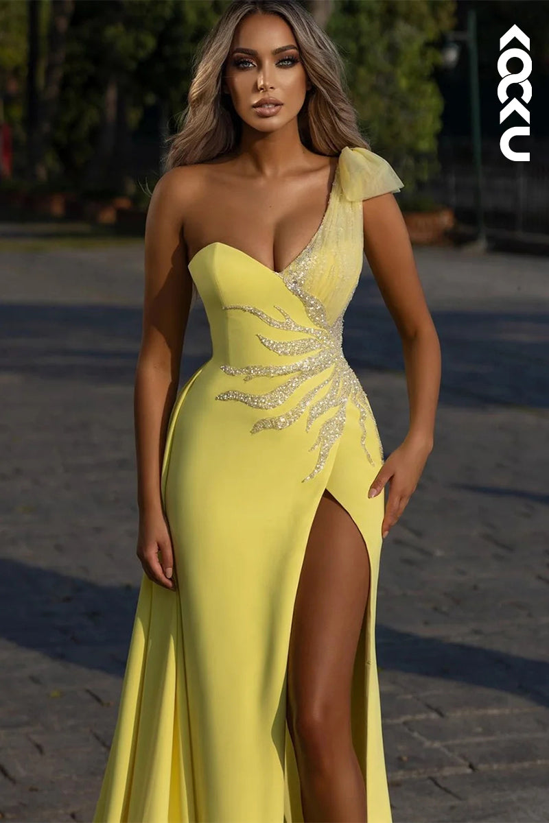 L2534 - Elegant shoulder Sleeveless Sheath Formal Prom Dress With Sequins