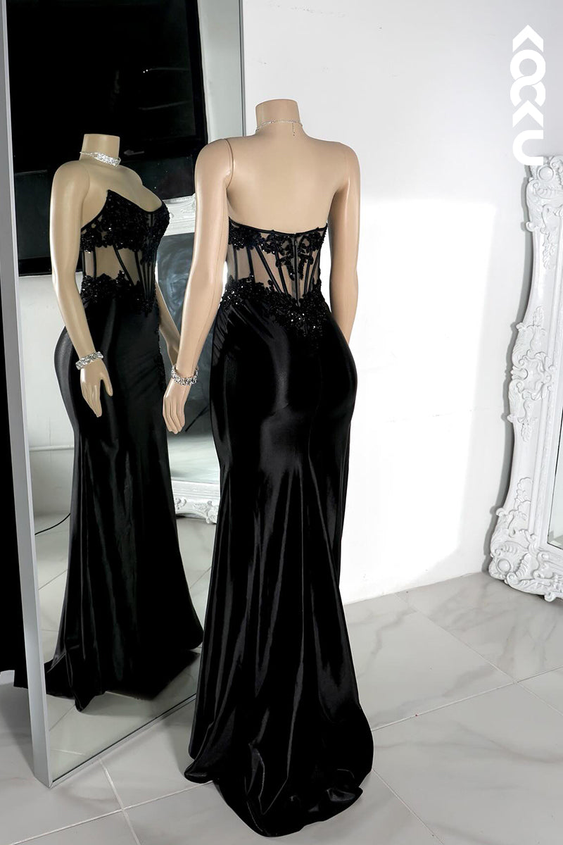 L2848 - Sexy & Hot Scoop Sleeveless Applique Sheath Side Slit Evening Party Prom Dress