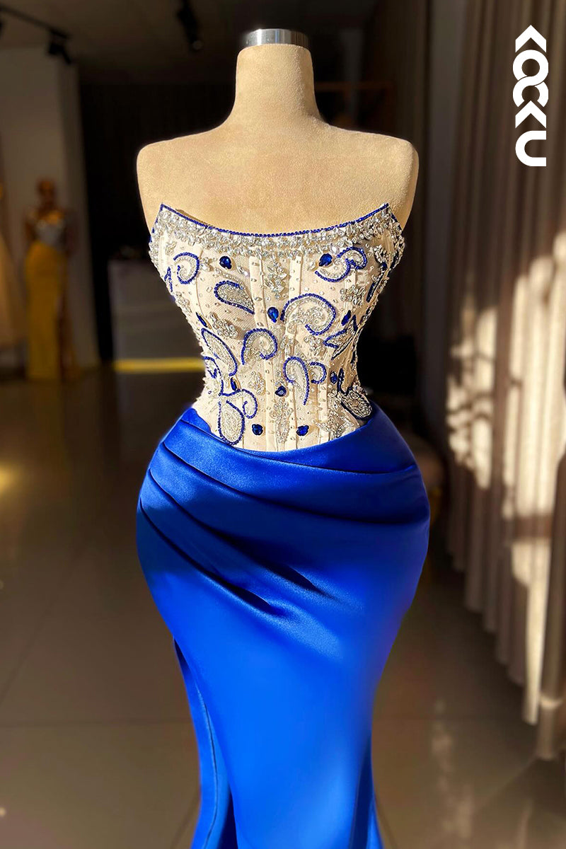 L2924 - Couture & Ornate Scoop Sleeveless Sheath Embroidery Slit Formal Prom Dress