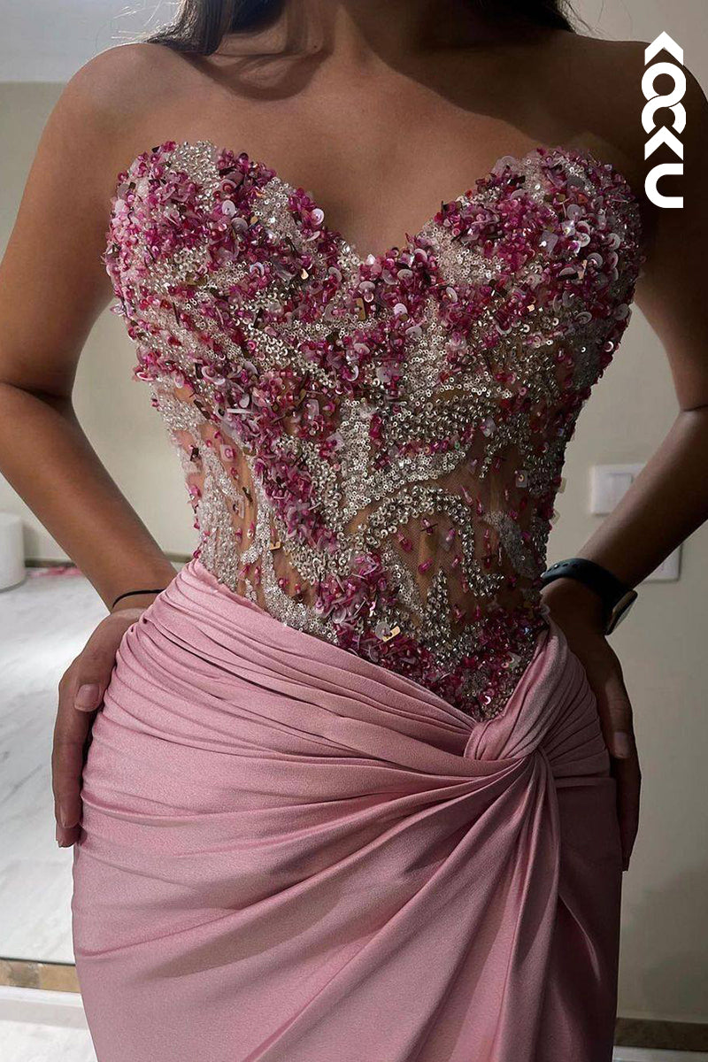 L2945 - Sheath/Column Elegant Appliques Off-Shoulder Sleeveless Side Slit Party Prom Dress