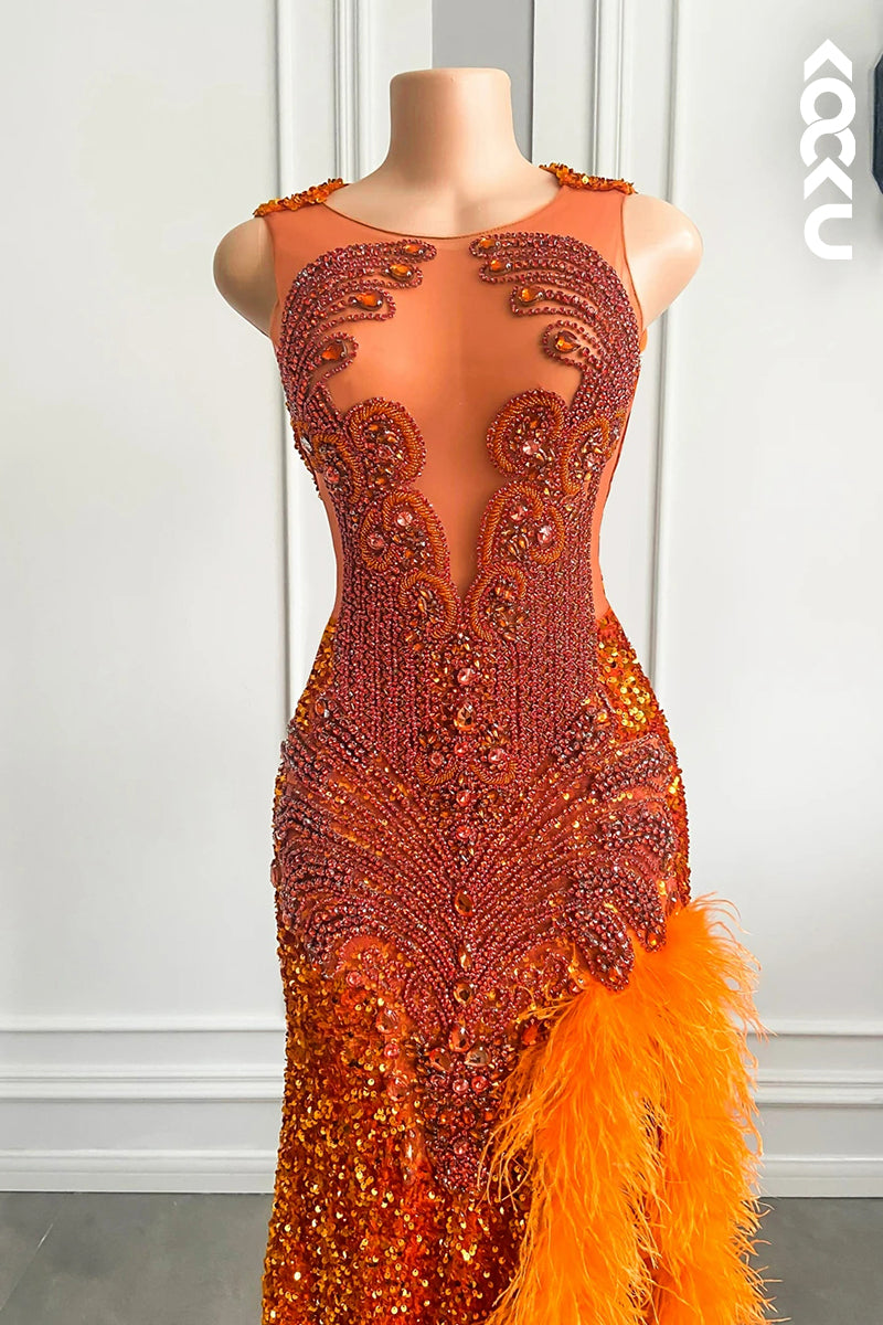 L2815 - Gorgeous & Charming Mermaid Sequins Side Slit Sleeveless Formal Prom Dress