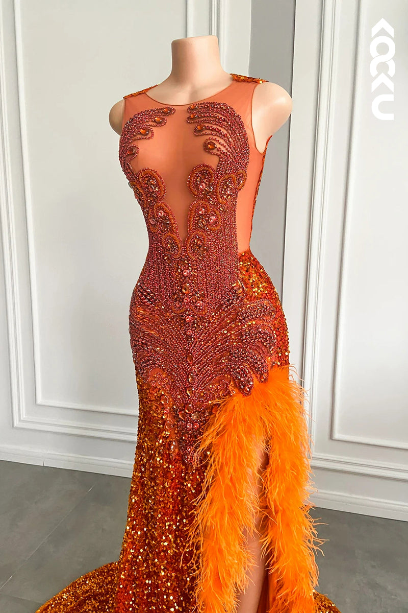 L2815 - Gorgeous & Charming Mermaid Sequins Side Slit Sleeveless Formal Prom Dress