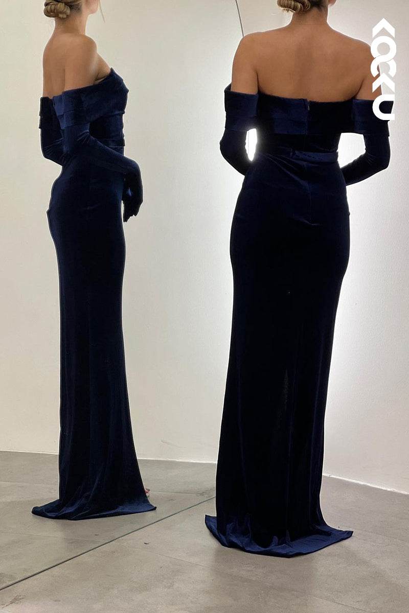 L2396 - Classic Off-Shoulder Cap sleeves Sheath Formal Prom Dress