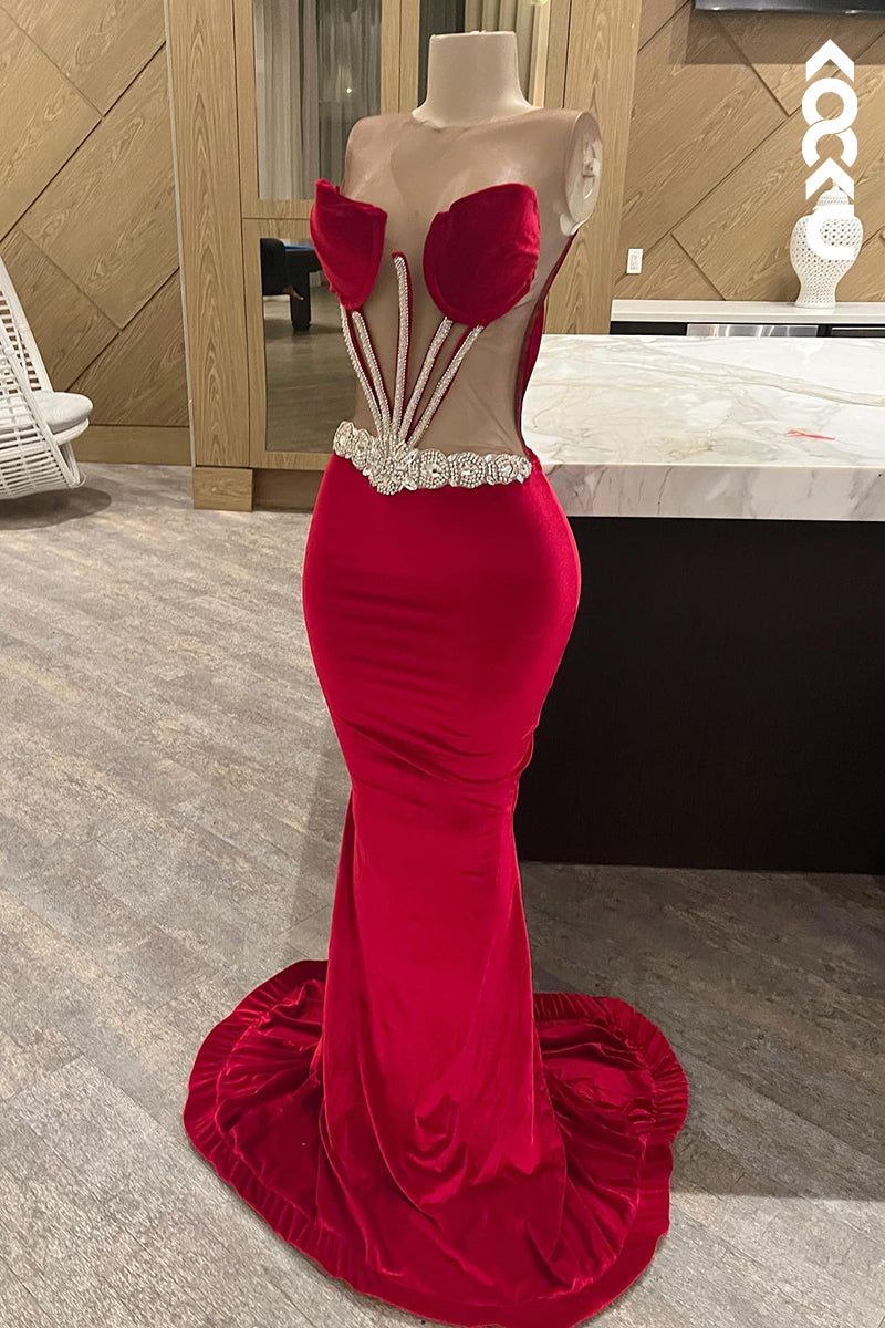L3016 - Chic & Modern Sexy Off-Shoudler Sleeveless Mermaid Evening Party Prom Dress With Rhinestones