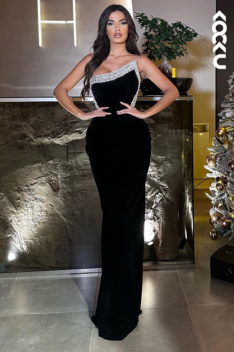 L2895 - Elegant & Luxurious Sleeveless Sheath Evening Party Prom Dress With Rhinestones