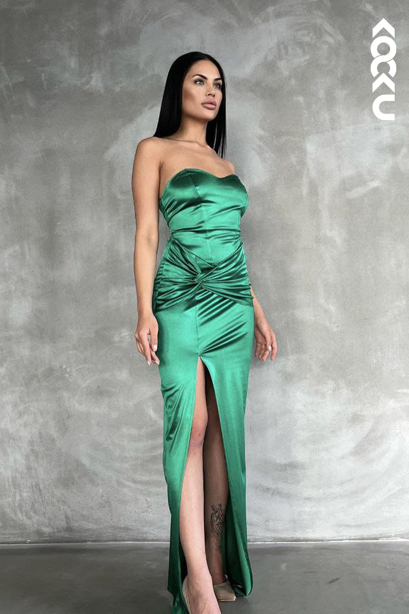 L2975 - Couture & Elegant Sheath/Column Off-Shoudler Sleeveless Side Slit Ruched Party Prom Dress