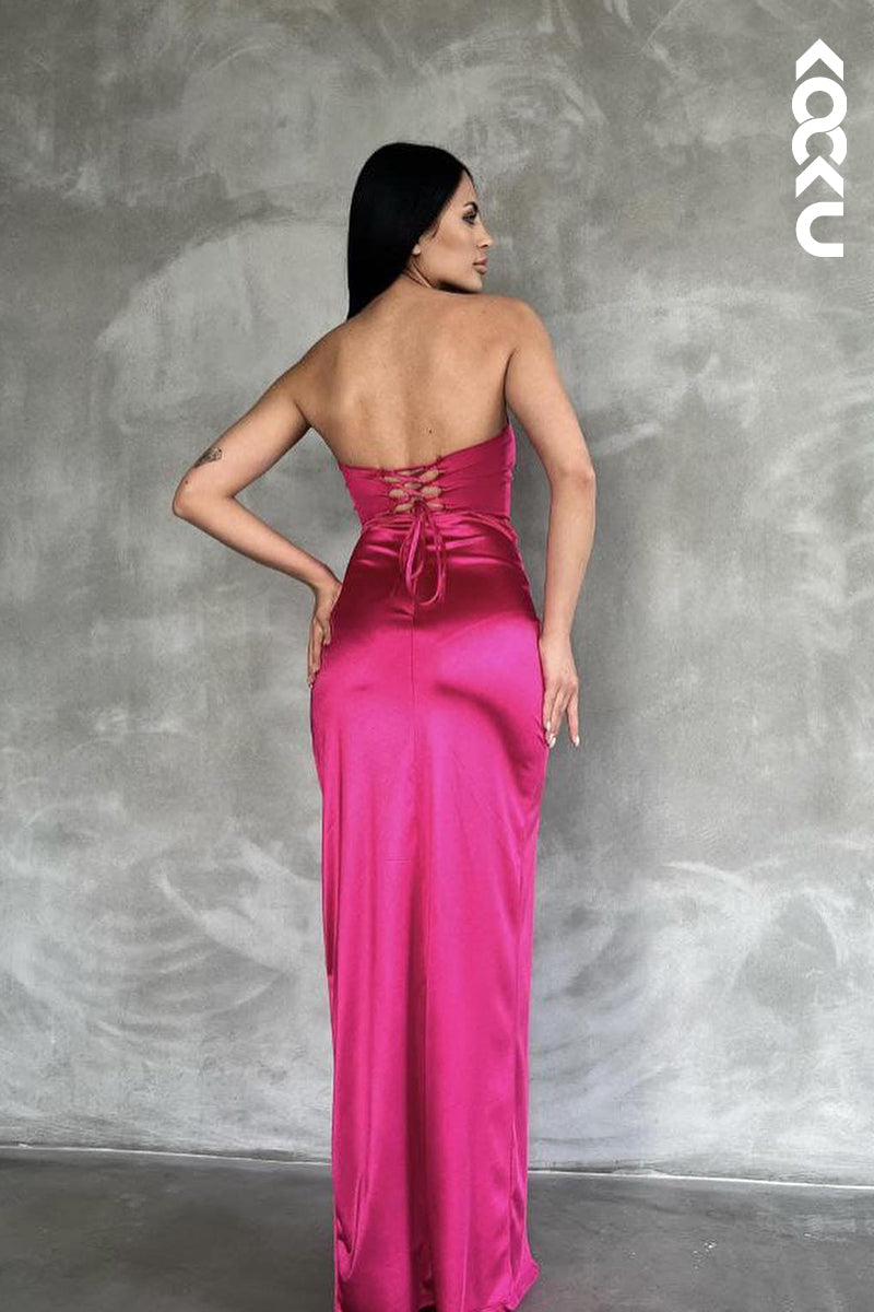 L2975 - Couture & Elegant Sheath/Column Off-Shoudler Sleeveless Side Slit Ruched Party Prom Dress