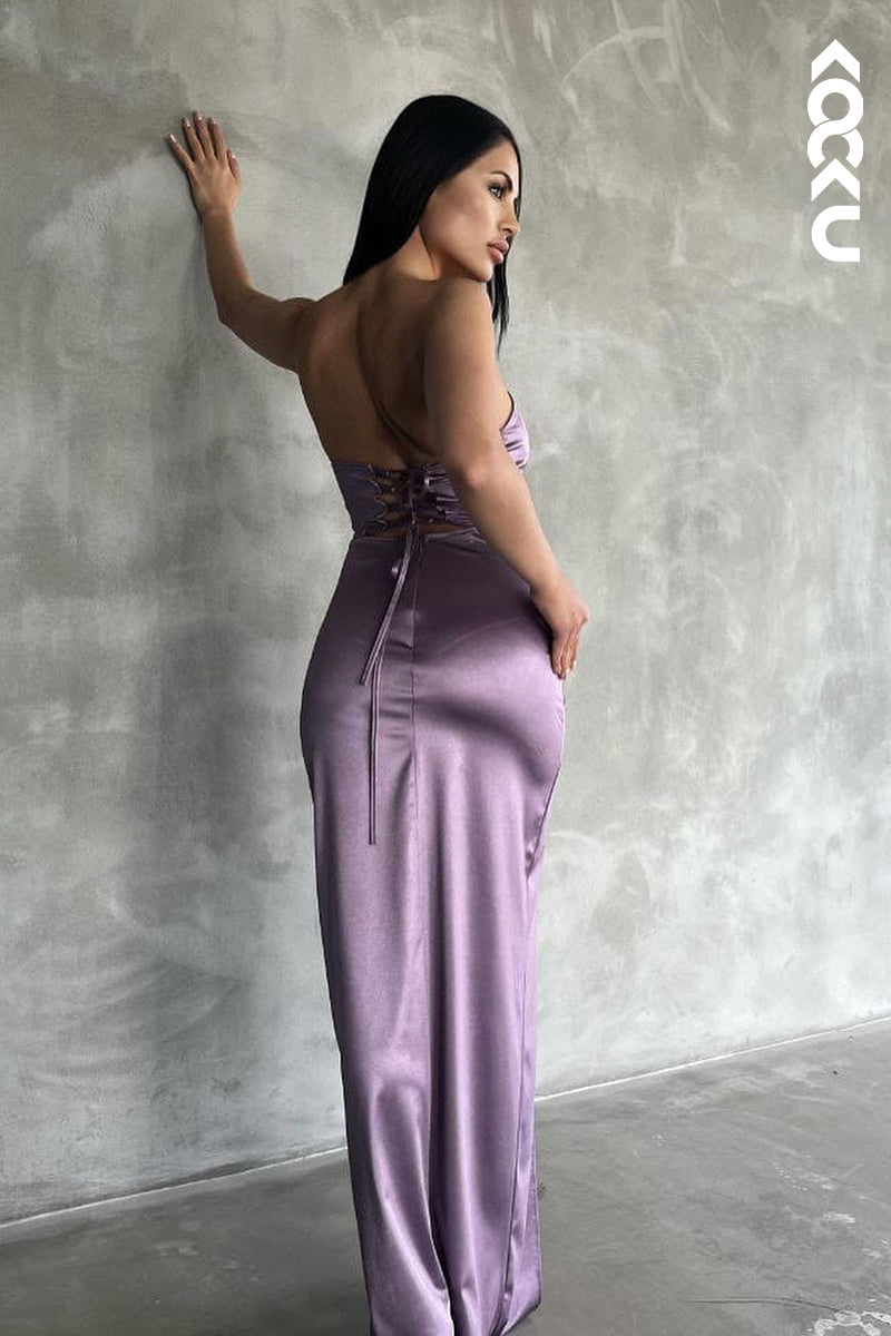 L2975 - Couture & Elegant Sheath/Column Off-Shoudler Sleeveless Side Slit Ruched Party Prom Dress