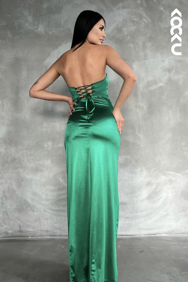 L2975 - Couture & Elegant Sheath/Column Off-Shoudler Sleeveless Side Slit Ruched Party Prom Dress