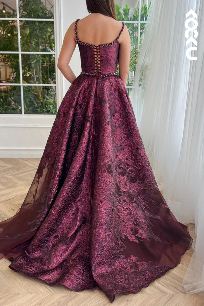 L2429 - Chic & Morden Spaghetti Straps Square Long A-line Formal Prom Dress With Side Slit