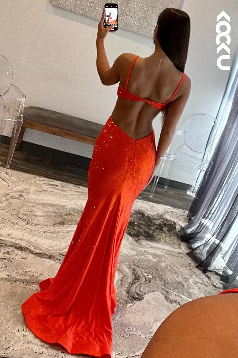 L2426 - Sexy & Sparkil Spaghetti Straps V-Neck Trumpet Evening Party Prom Dress